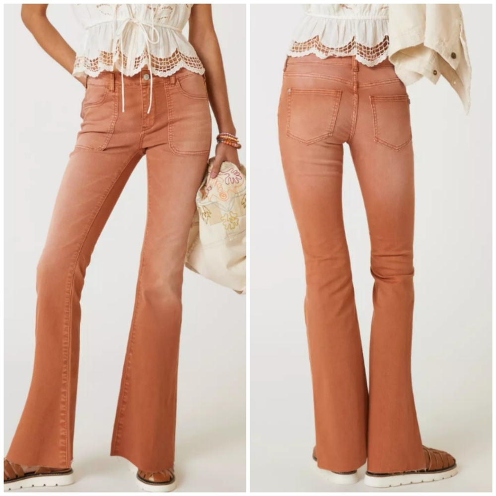 Anthropologie | Pilcro The Low-Rise Icon Flare Jeans in Rust | Size 30 Tall